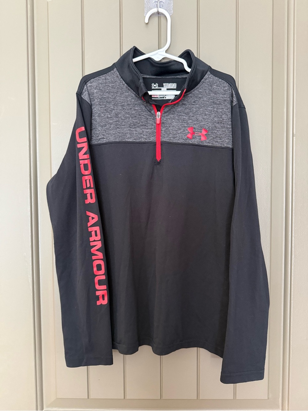 Under Armour Kid’s Black & Gray Quarter-Zip Pullover with Red Accents